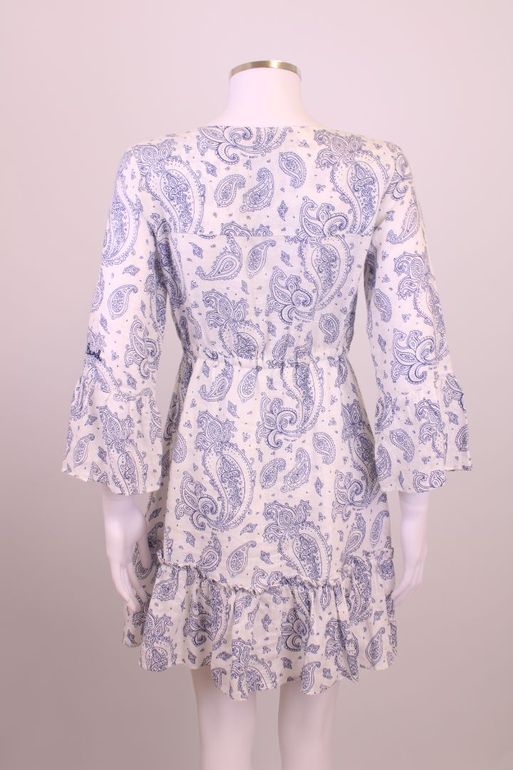 MC2 Saint Barth L/S Paisley Print Dress White/ Blue XS
