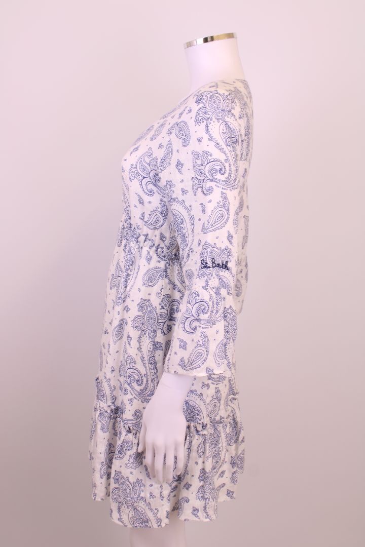 MC2 Saint Barth L/S Paisley Print Dress White/ Blue XS