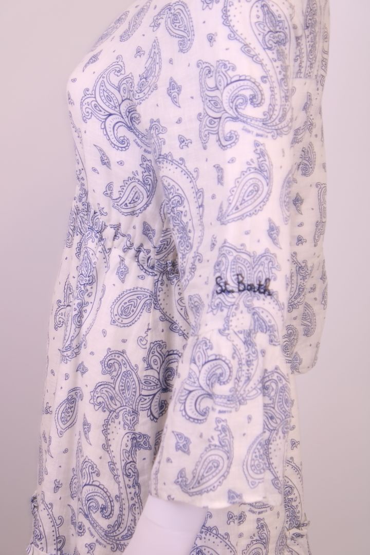 MC2 Saint Barth L/S Paisley Print Dress White/ Blue XS