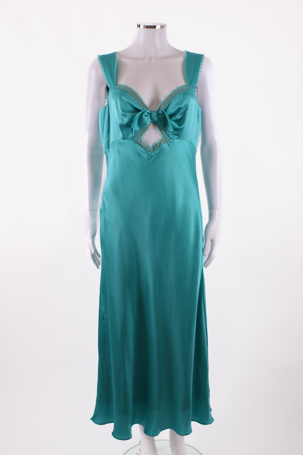 Saloni S/S Lace Trim Bow Dress Turquiose 14