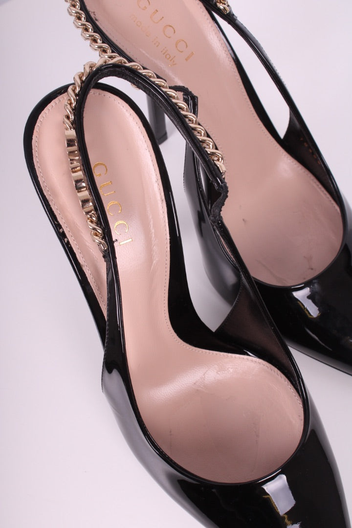 Gucci Slingback Chain Heels Black 38