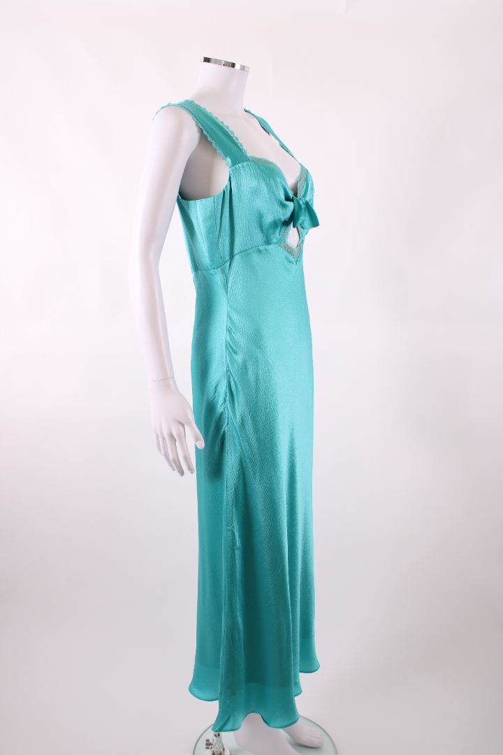 Saloni S/S Lace Trim Bow Dress Turquiose 14