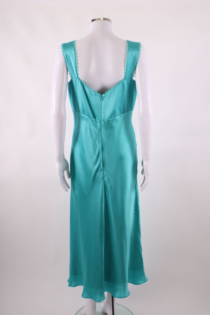 Saloni S/S Lace Trim Bow Dress Turquiose 14