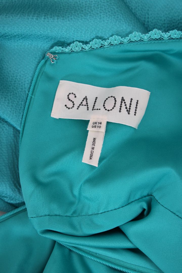 Saloni S/S Lace Trim Bow Dress Turquiose 14