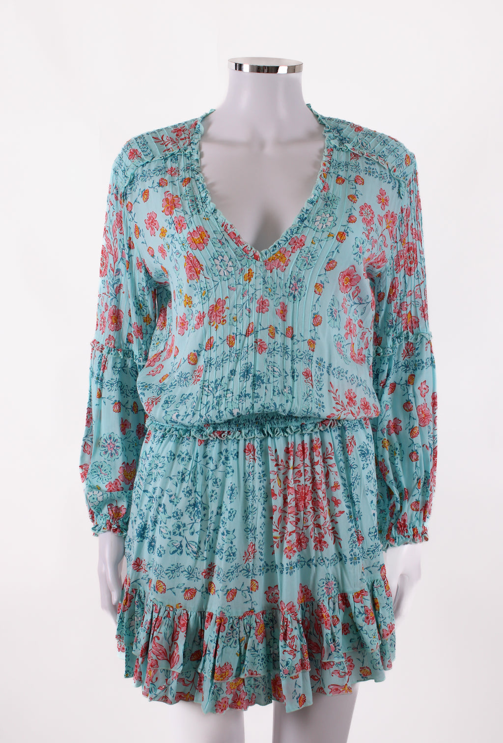 Poupette St Barth Floral Long Sleeve Dress Blue XS