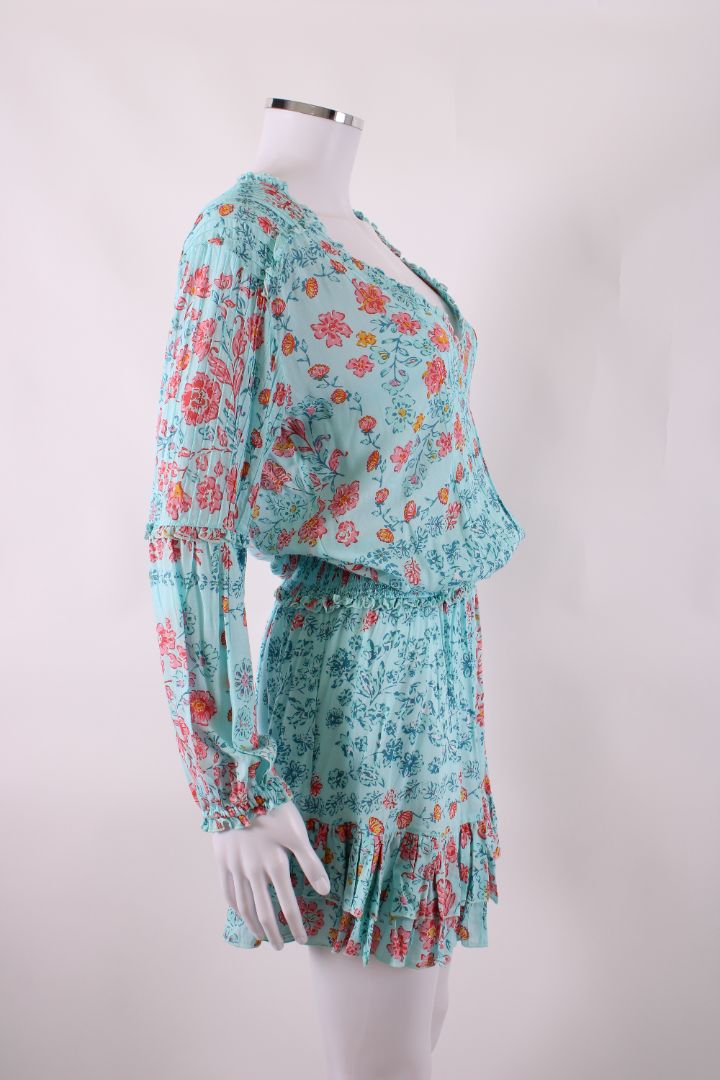 Poupette St Barth Floral Long Sleeve Dress Blue XS