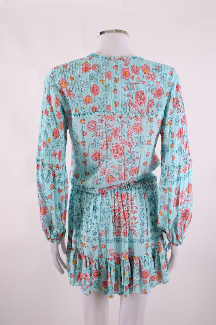 Poupette St Barth Floral Long Sleeve Dress Blue XS
