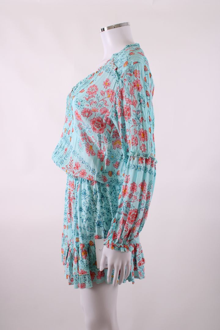 Poupette St Barth Floral Long Sleeve Dress Blue XS