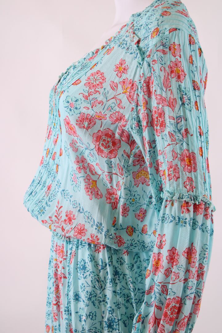 Poupette St Barth Floral Long Sleeve Dress Blue XS