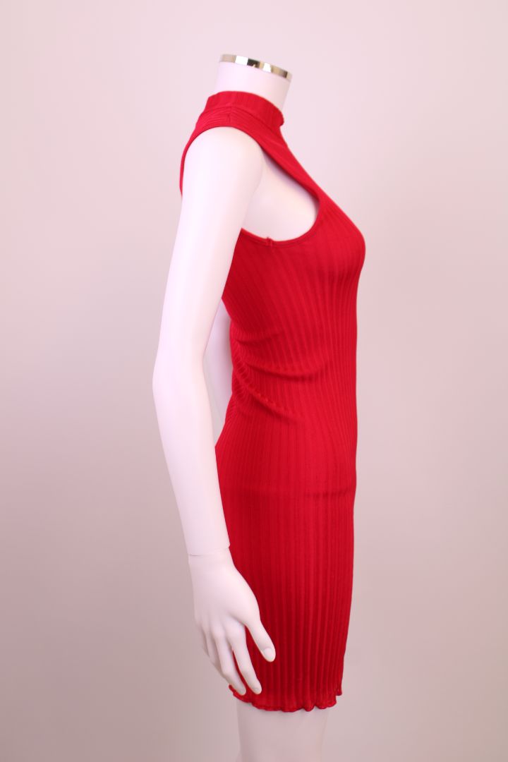 Balmain Rib Knit Button Dress Red 6