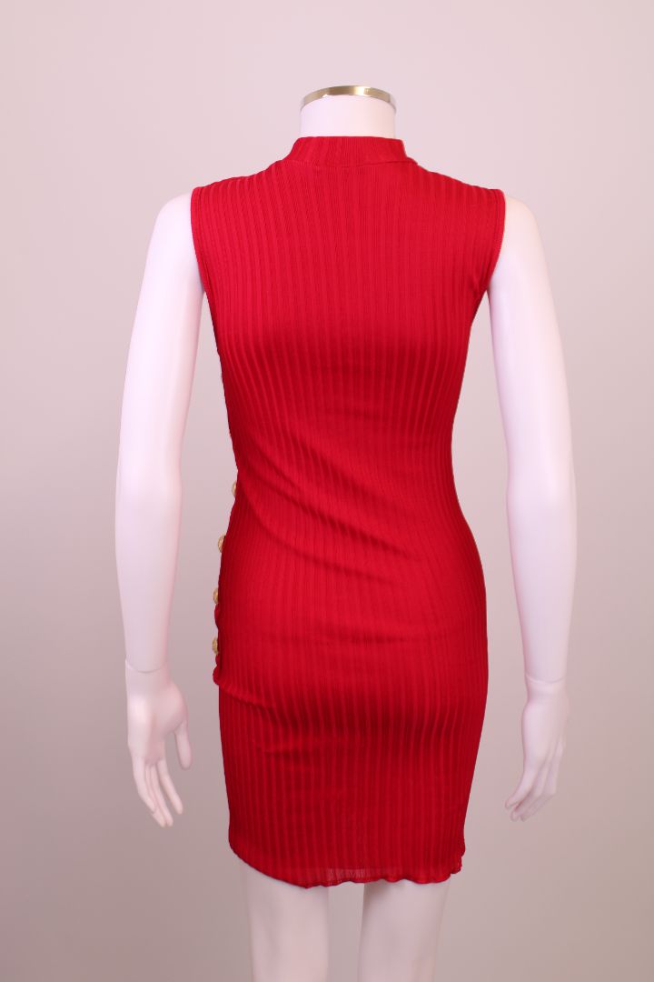 Balmain Rib Knit Button Dress Red 6