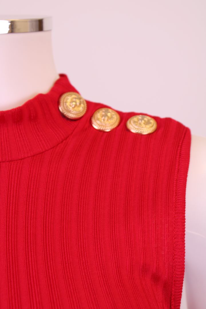 Balmain Rib Knit Button Dress Red 6