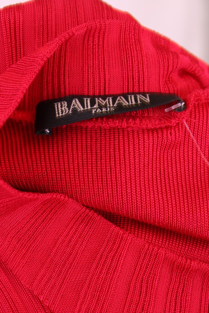 Balmain Rib Knit Button Dress Red 6