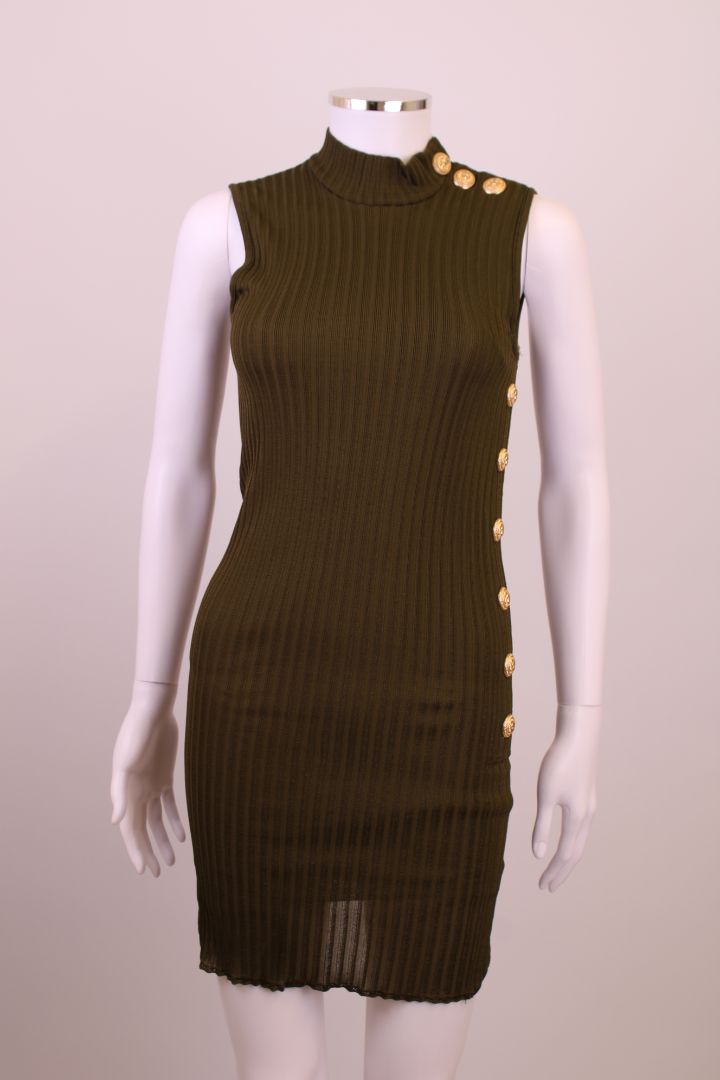 Balmian S/S Knit Button Dress Khaki 6