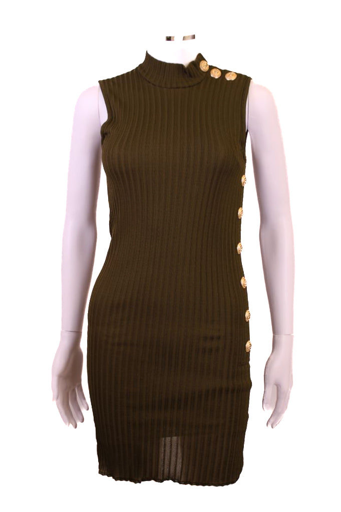 Balmian S/S Knit Button Dress Khaki 6