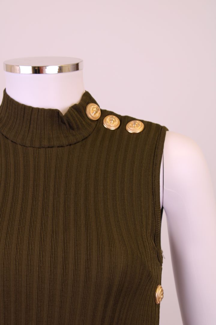 Balmian S/S Knit Button Dress Khaki 6