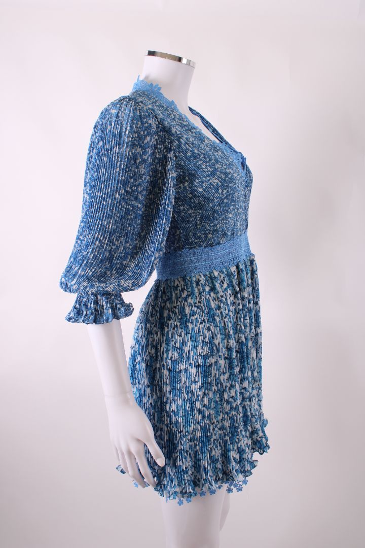 Alice & Olivia Pleated Floral Dress Blue 0