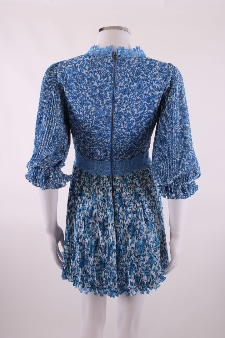 Alice & Olivia Pleated Floral Dress Blue 0