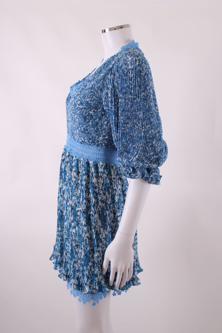 Alice & Olivia Pleated Floral Dress Blue 0