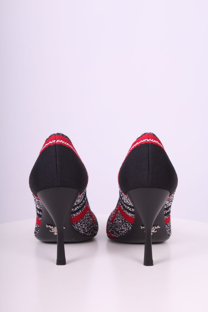 Prada Logo Knit Heels Black/ Red 37.5
