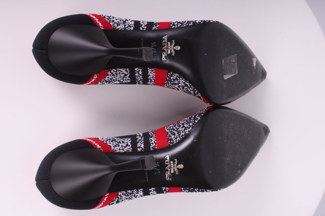 Prada Logo Knit Heels Black/ Red 37.5