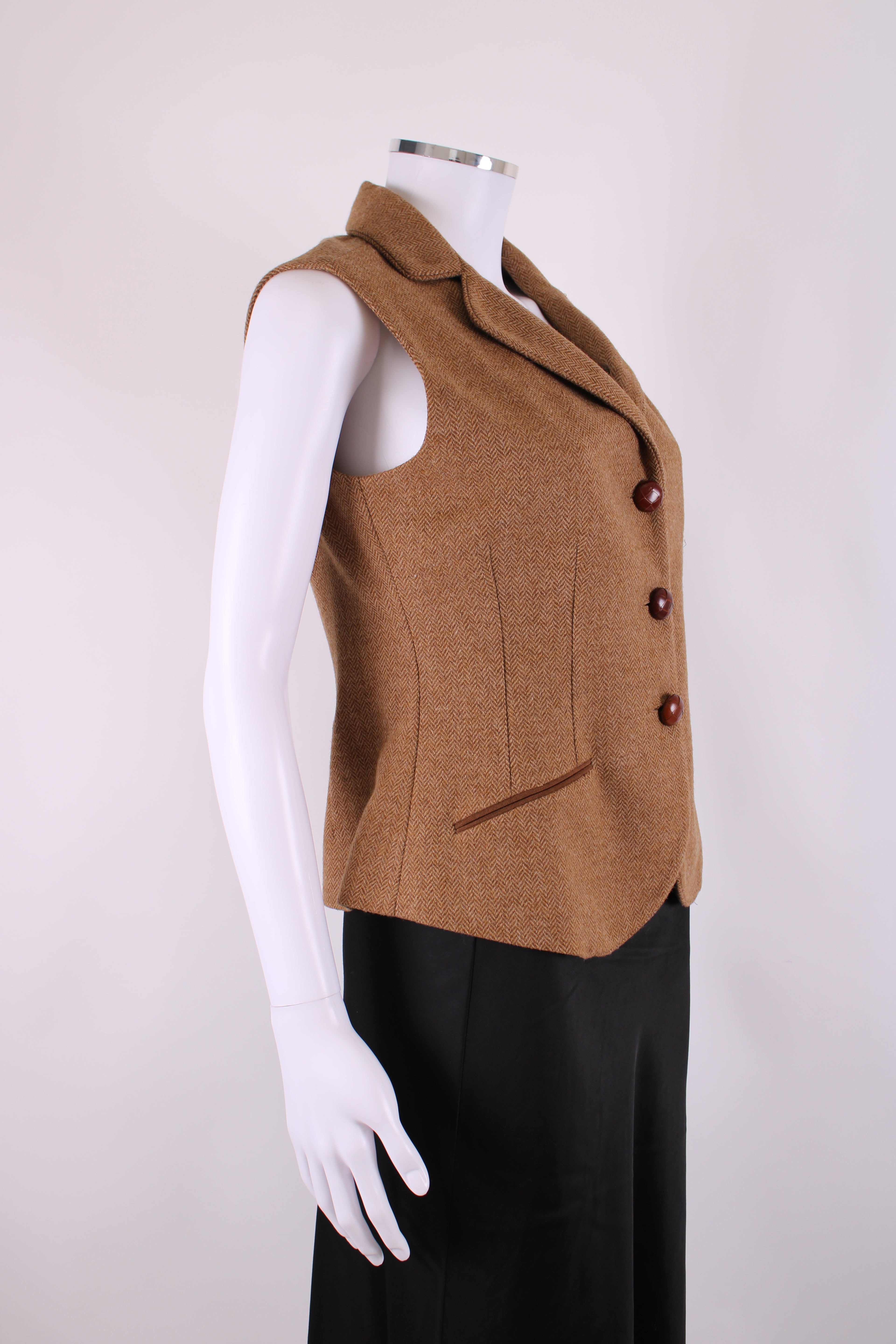 Katherine Hooker Tweed Waist Coat 10 Tan