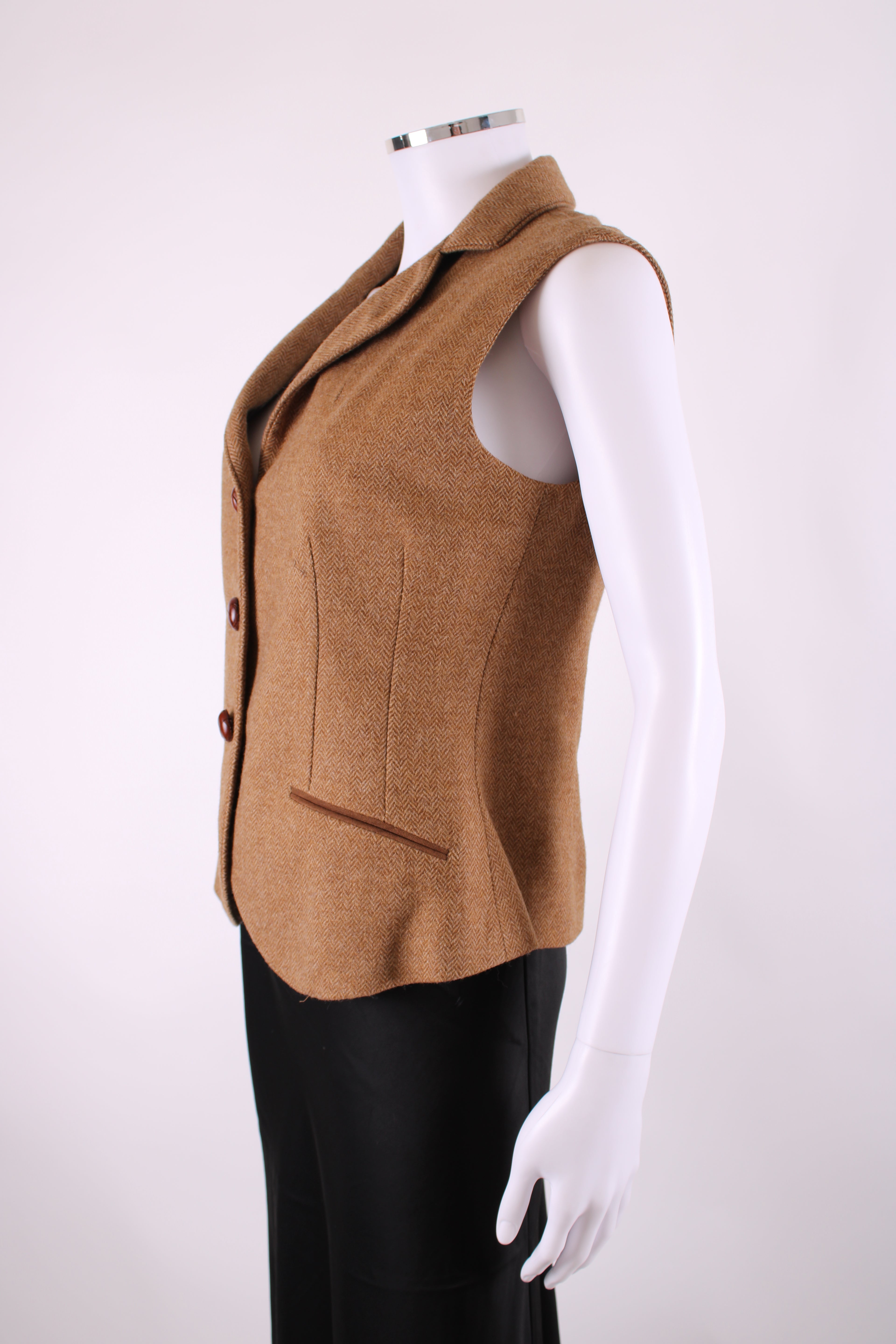 Katherine Hooker Tweed Waist Coat 10 Tan