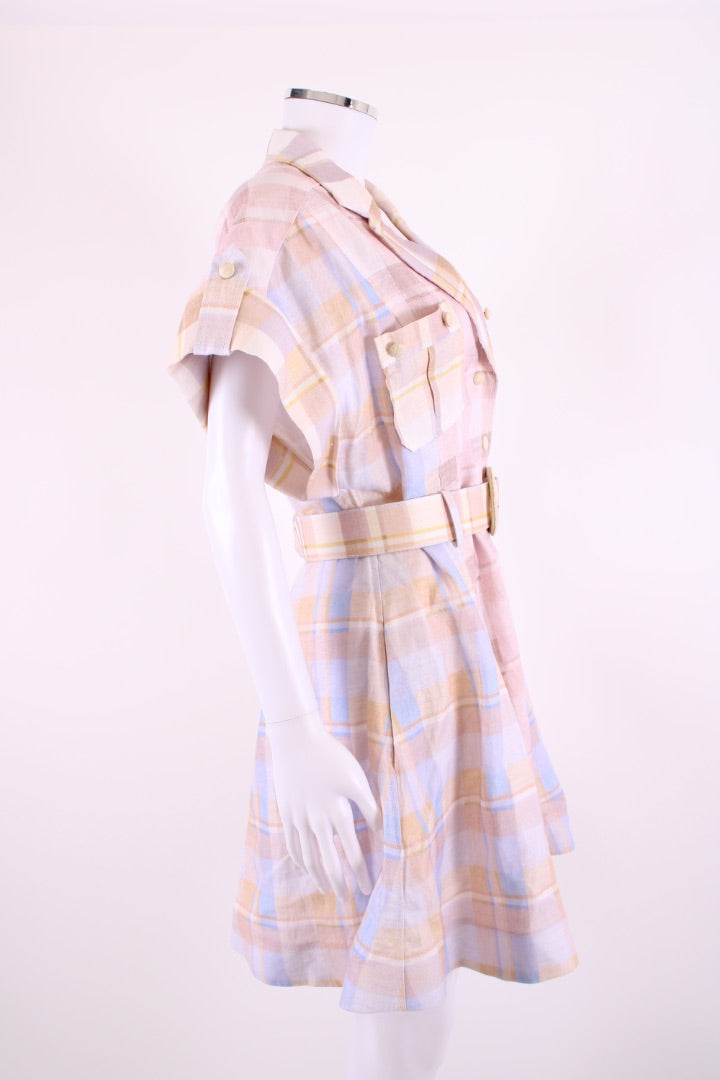 Zimmermann S/S Check Belted Dress Light Pink/ Blue S
