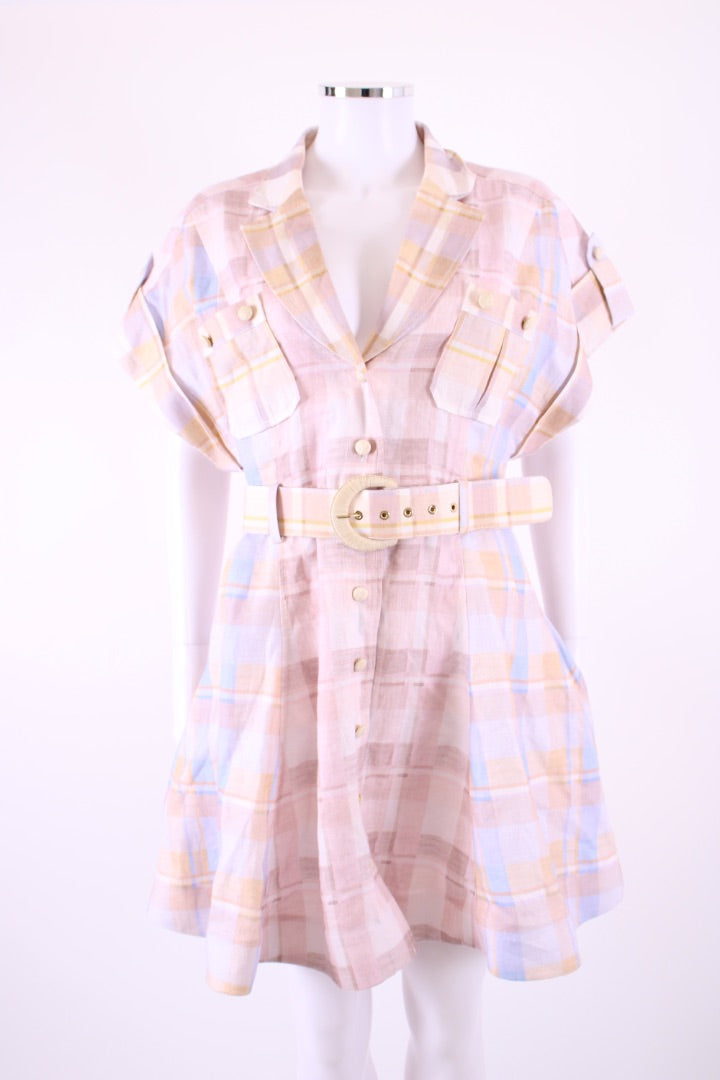 Zimmermann S/S Check Belted Dress Light Pink/ Blue S