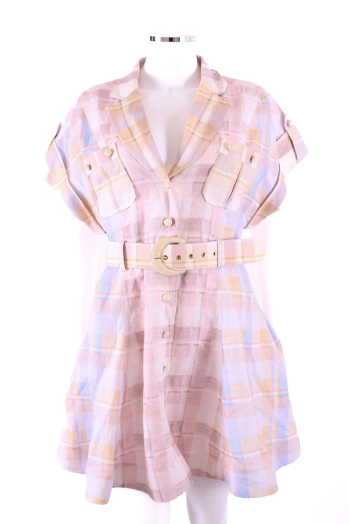 Zimmermann S/S Check Belted Dress Light Pink/ Blue S
