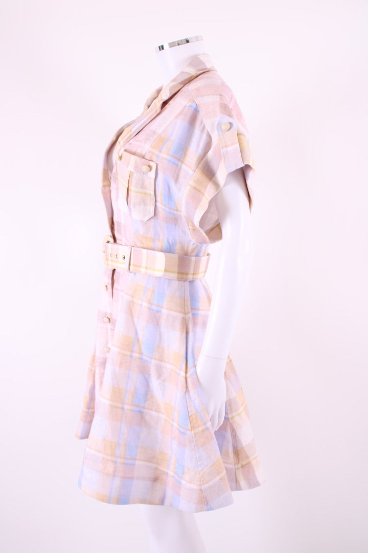 Zimmermann S/S Check Belted Dress Light Pink/ Blue S
