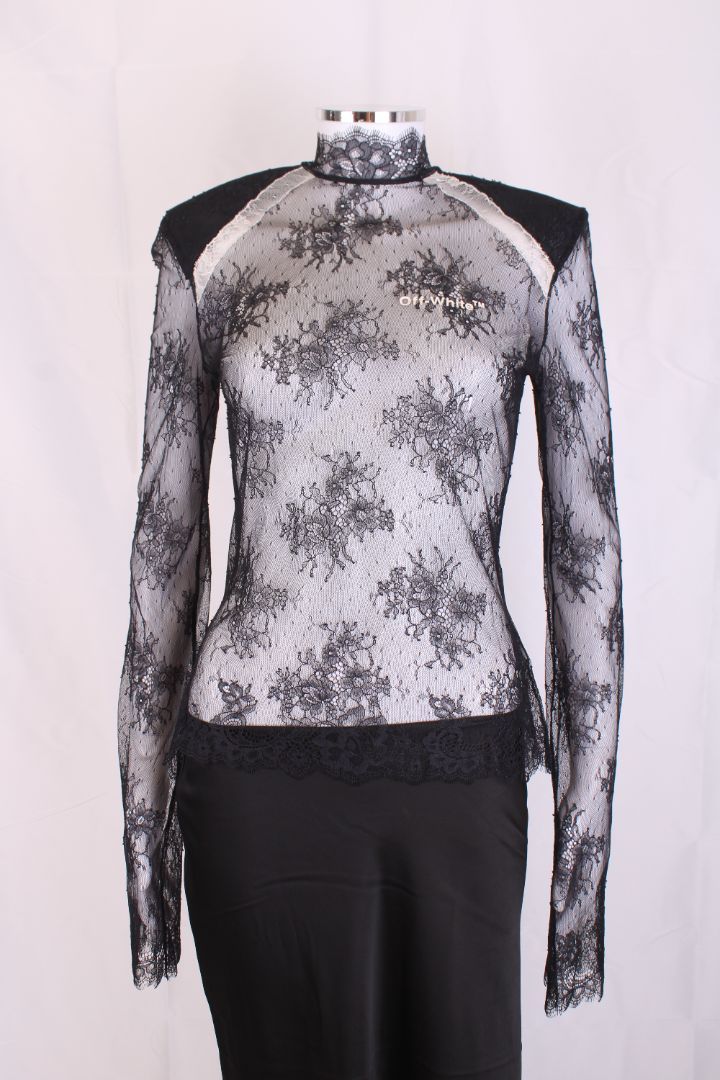 Off White L/S Sheer Lace Top Black/ White S