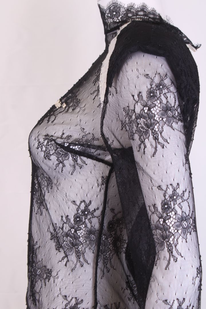 Off White L/S Sheer Lace Top Black/ White S