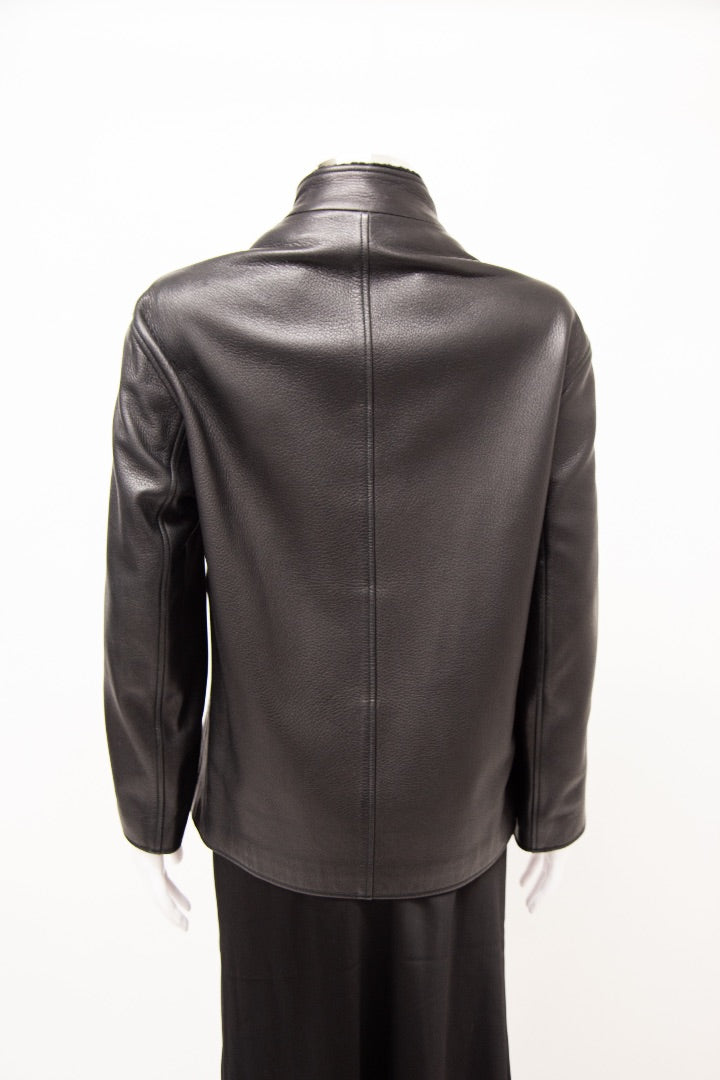 Hermes Detachable Collar Leather Bomber Jacket Black S