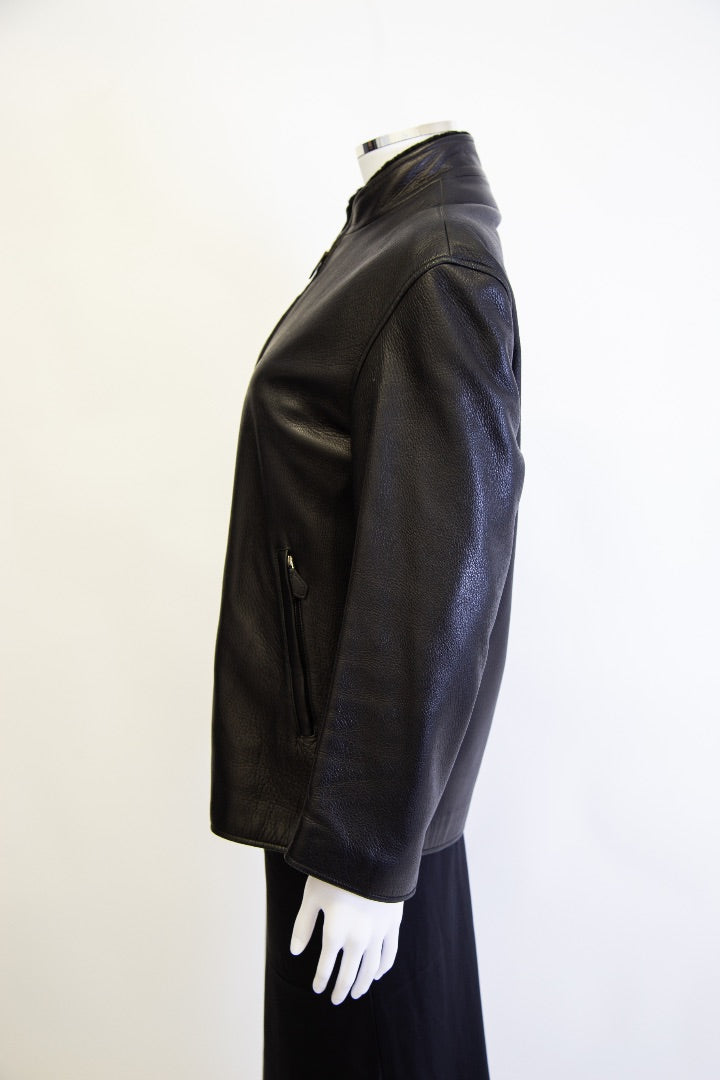 Hermes Detachable Collar Leather Bomber Jacket Black S