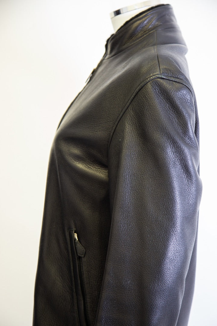 Hermes Detachable Collar Leather Bomber Jacket Black S