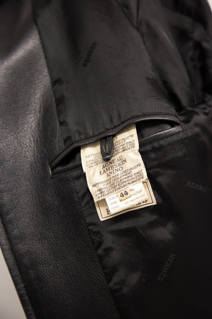 Hermes Detachable Collar Leather Bomber Jacket Black S