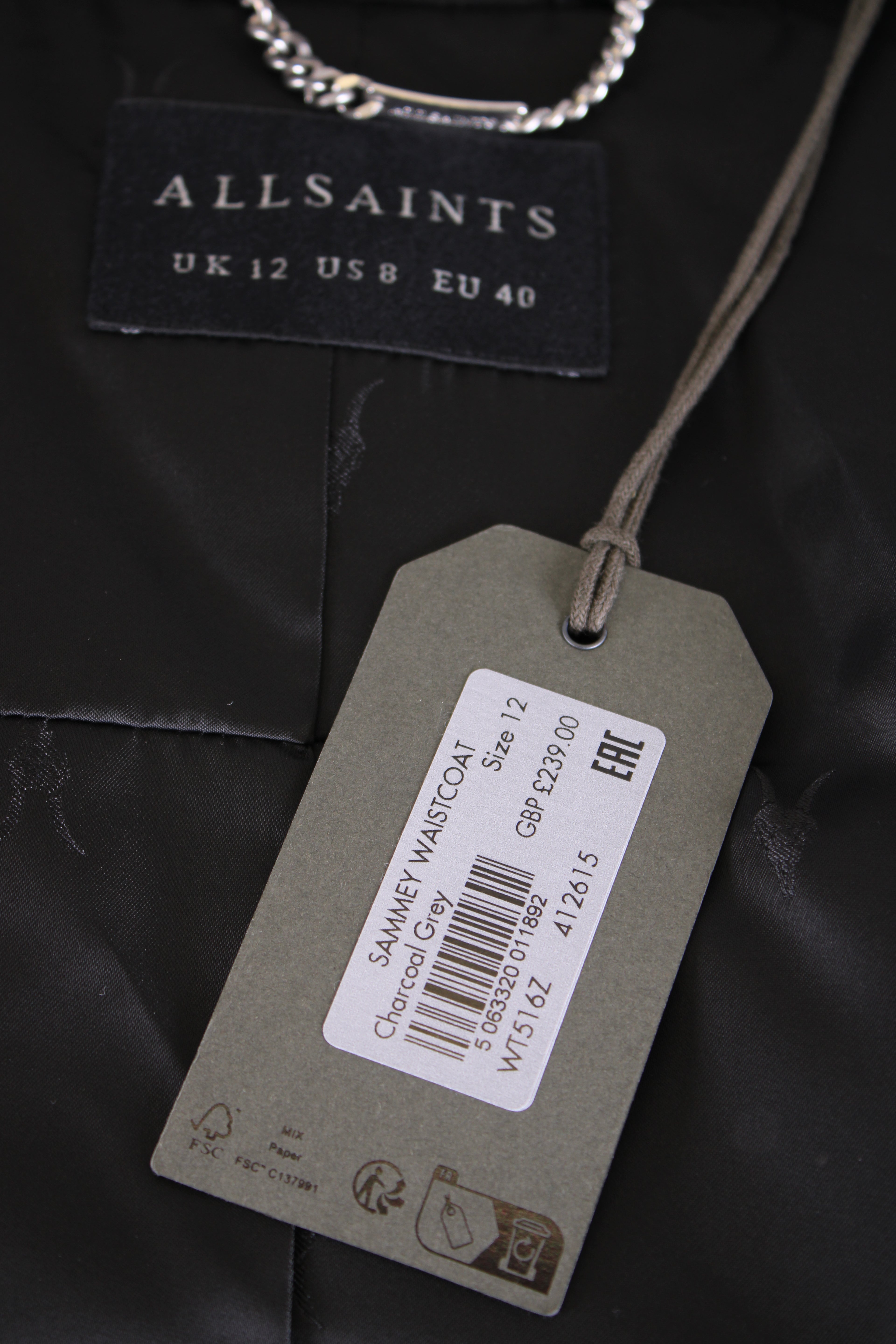 All Saints Waist Coat/ Trouser Co-ord Dark Grey S/M