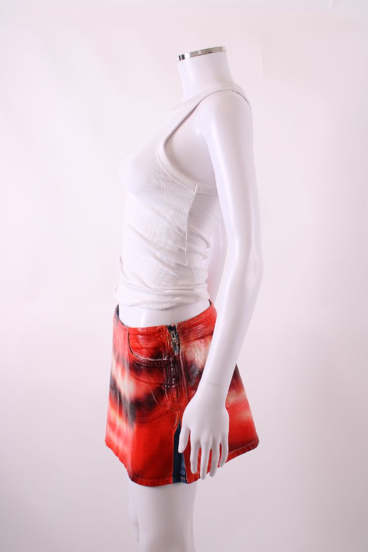 Diesel Coated Print Skirt Red/ Denim 28W