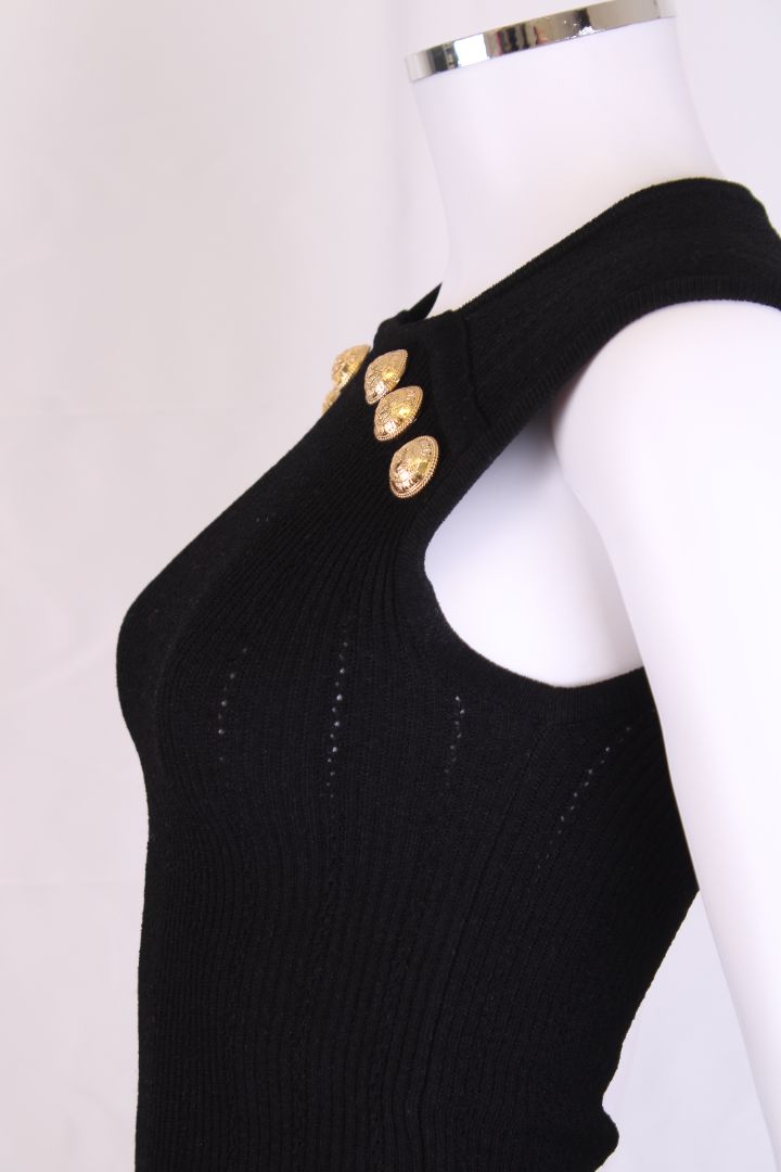 Balmain S/S Button Ribbed Top Black 6