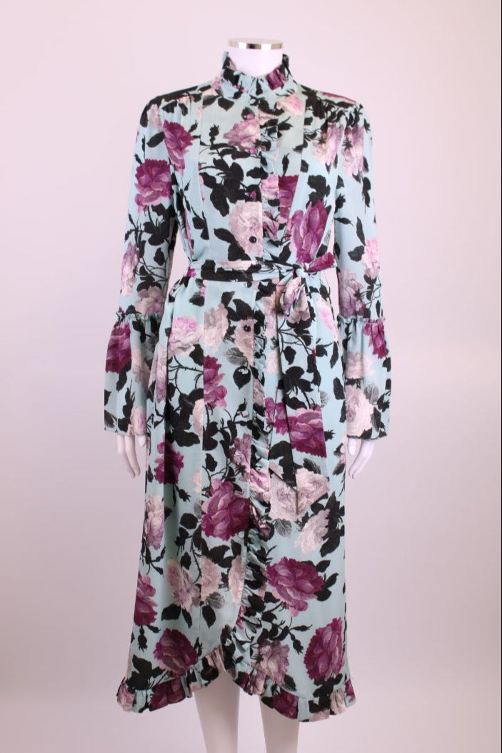 Erdem L/S Floral Dress Blue/ Plum 14