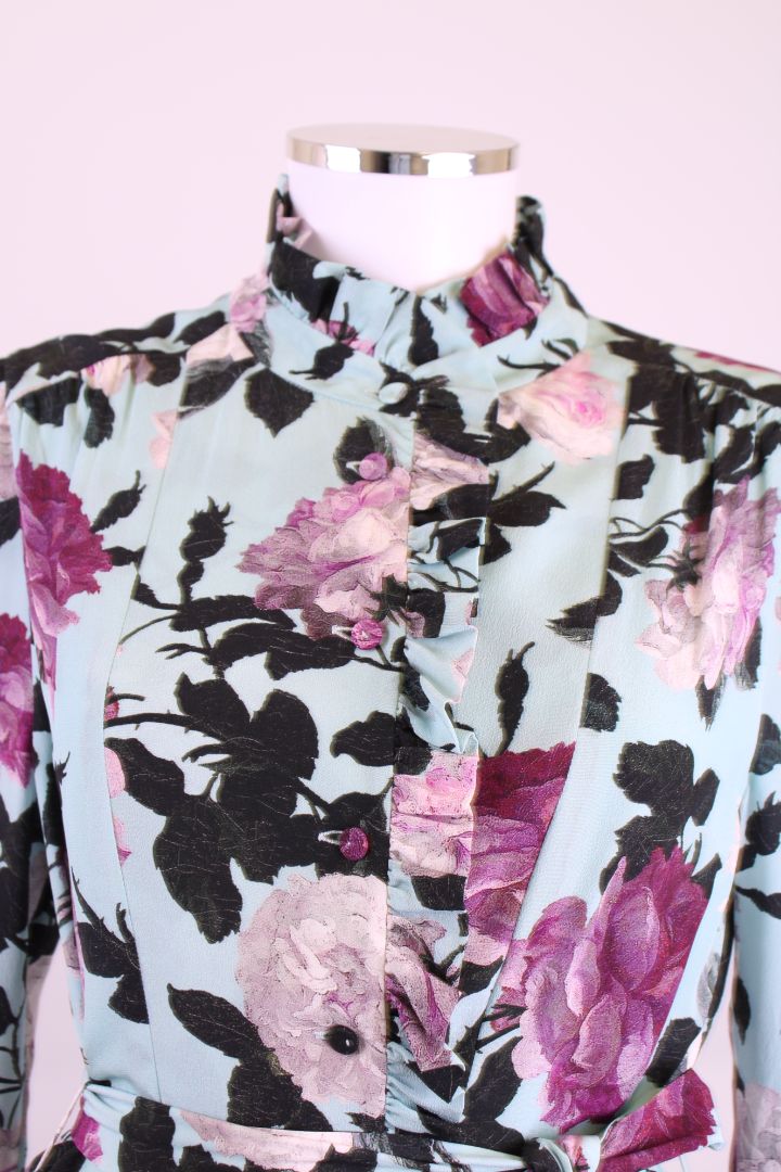 Erdem L/S Floral Dress Blue/ Plum 14