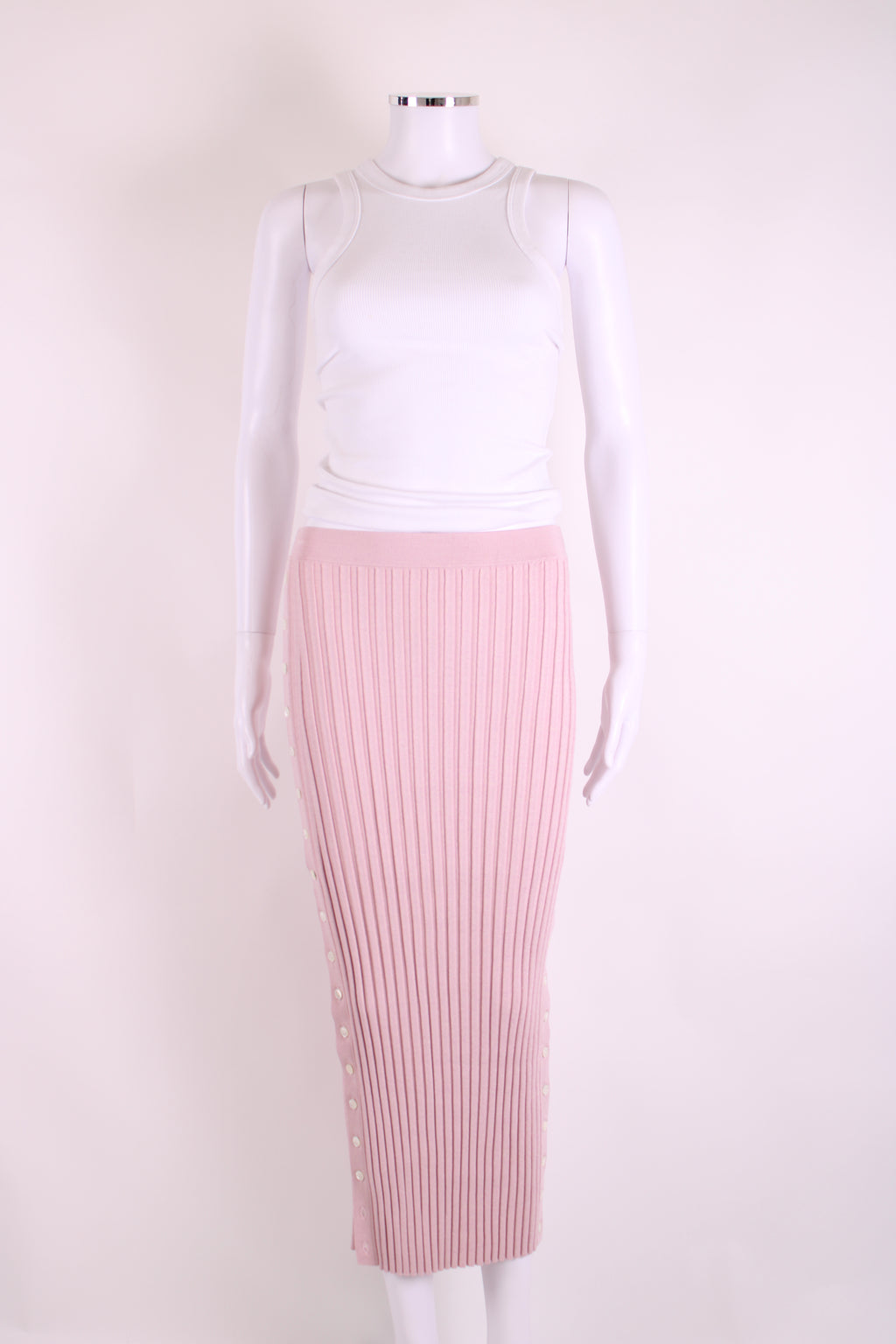 Jonathan Simkhai Ribbed Knit Button Skirt Pink S