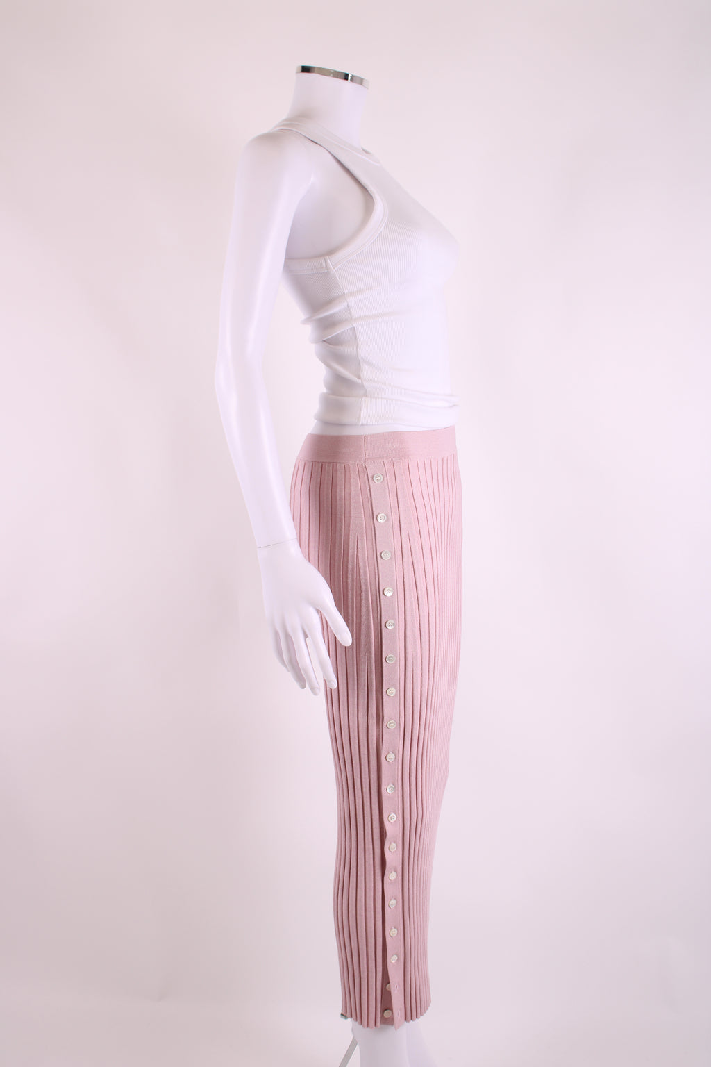 Jonathan Simkhai Ribbed Knit Button Skirt Pink S