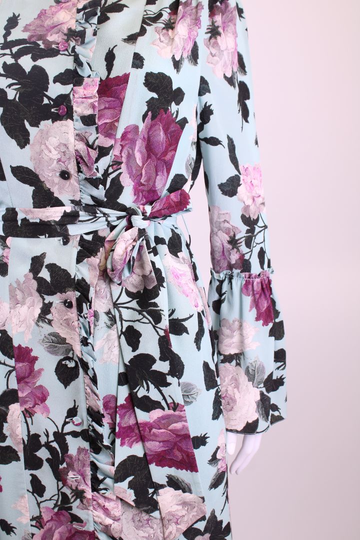 Erdem L/S Floral Dress Blue/ Plum 14