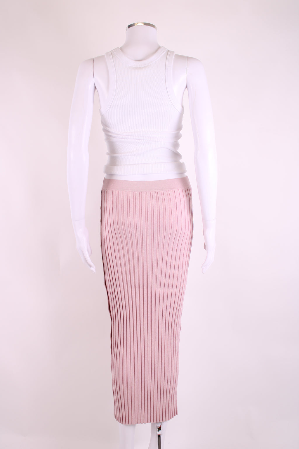 Jonathan Simkhai Ribbed Knit Button Skirt Pink S