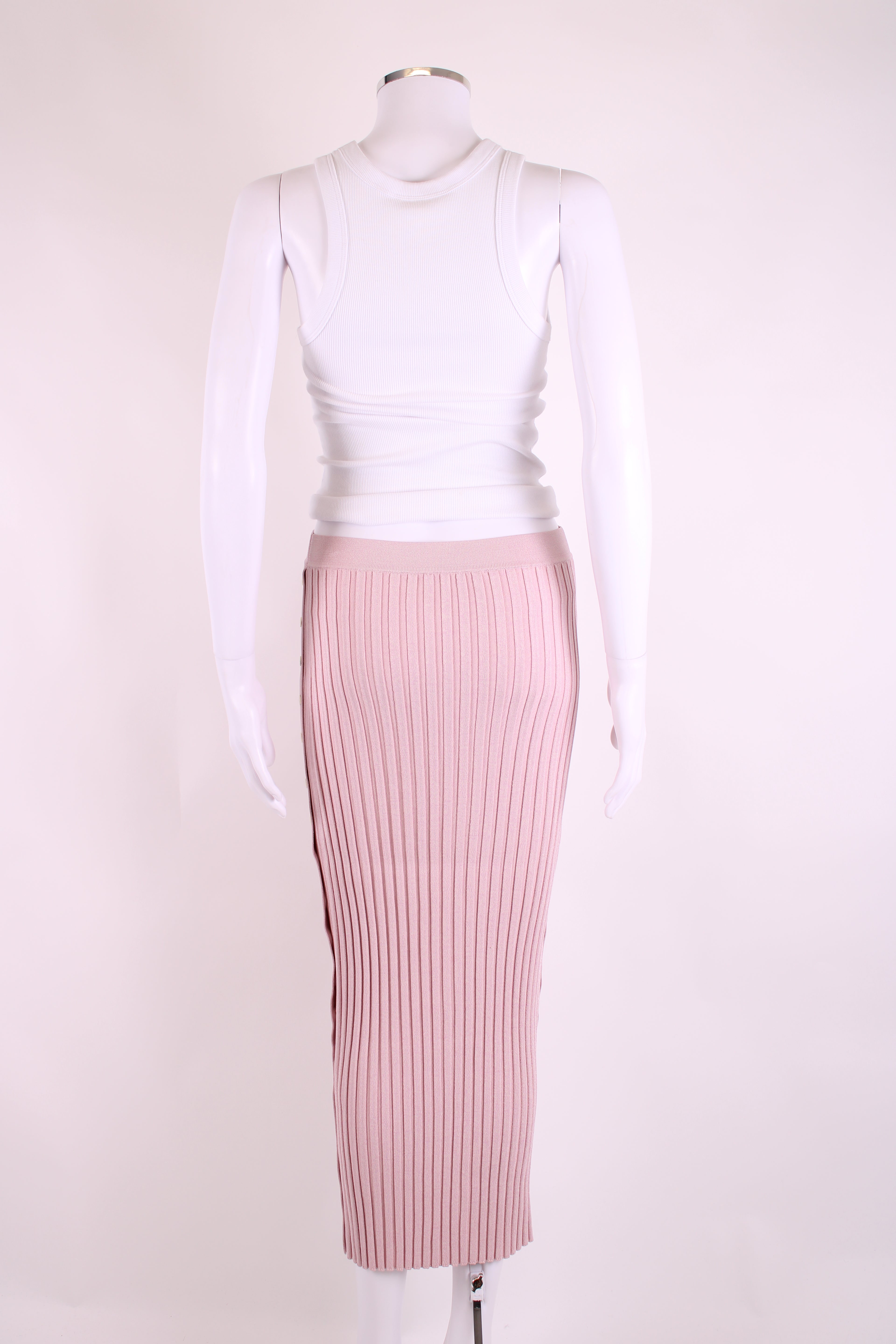 Jonathan Simkhai Ribbed Knit Button Skirt Pink S