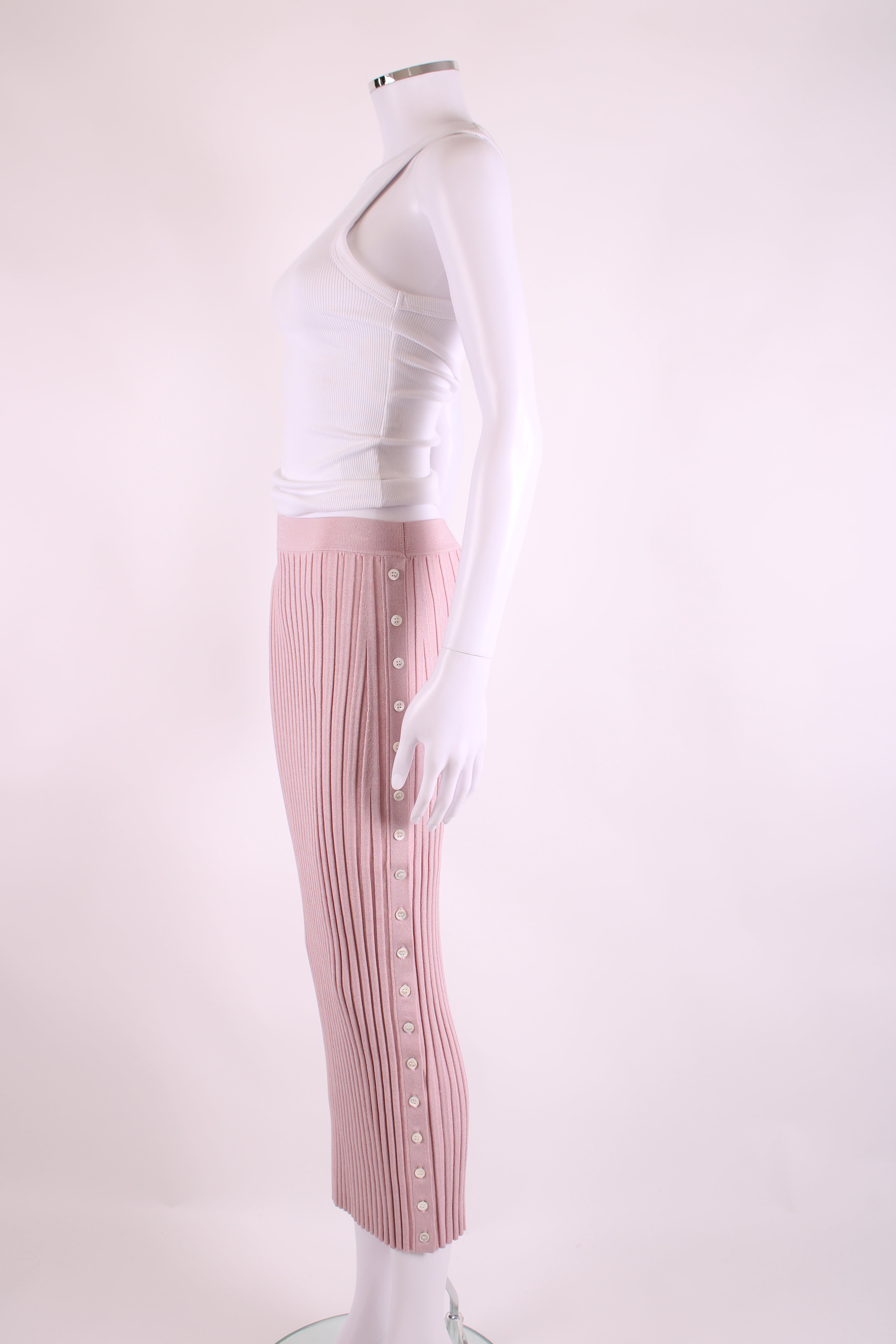 Jonathan Simkhai Ribbed Knit Button Skirt Pink S