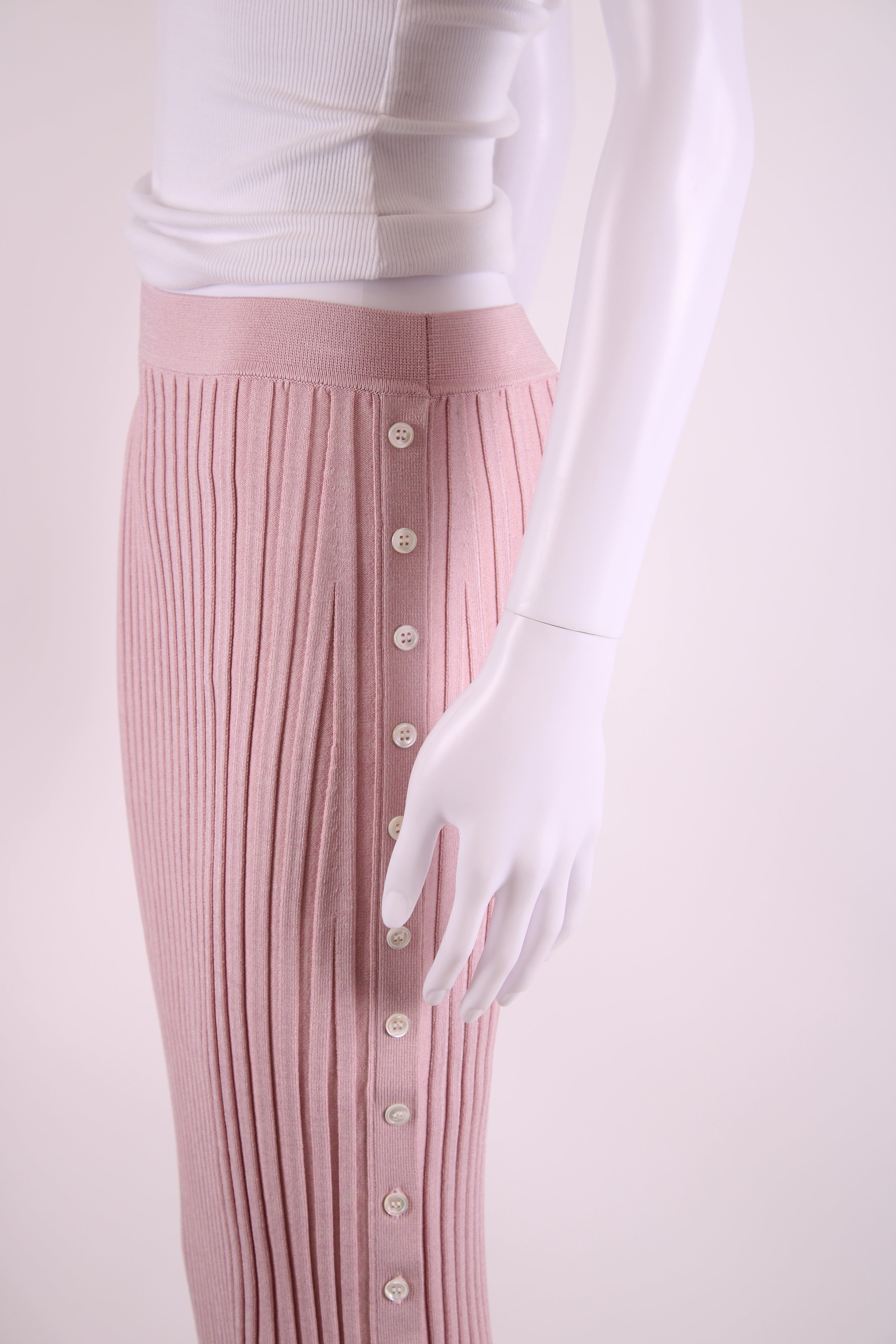 Jonathan Simkhai Ribbed Knit Button Skirt Pink S