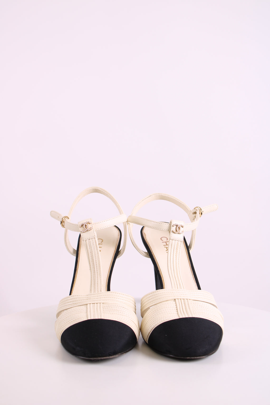 Chanel Pearl CC Heels Cream/ Black 40